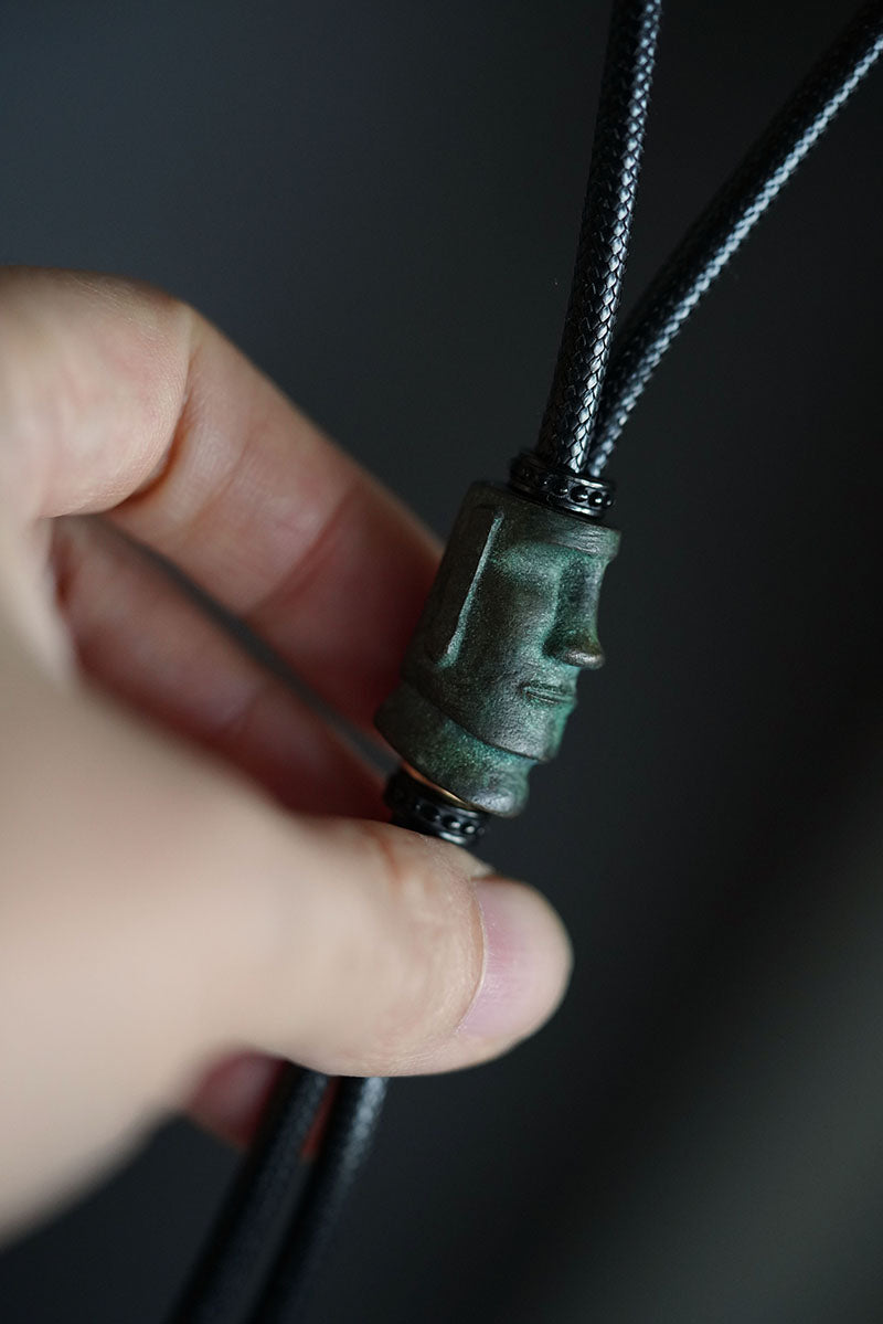"Moai" Easter Island Monolith Bolo Tie - Antique Verdigris Bronze Artifact Edition