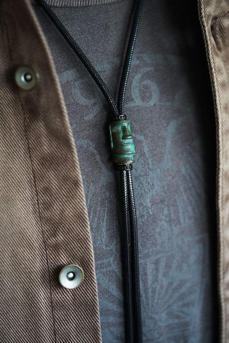 "Moai" Easter Island Monolith Bolo Tie - Antique Verdigris Bronze Artifact Edition
