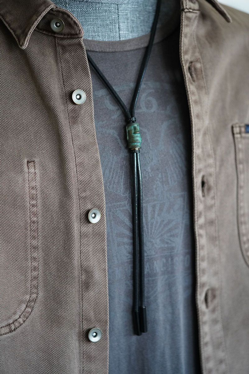 "Moai" Easter Island Monolith Bolo Tie - Antique Verdigris Bronze Artifact Edition