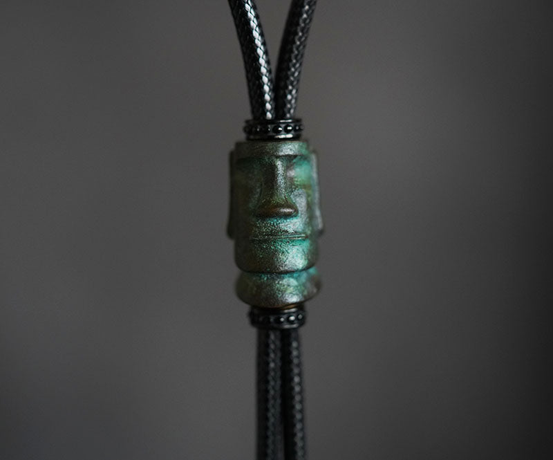 "Moai" Easter Island Monolith Bolo Tie - Antique Verdigris Bronze Artifact Edition