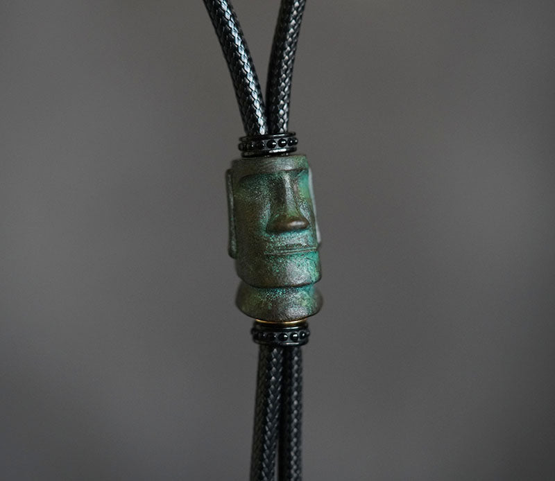 "Moai" Easter Island Monolith Bolo Tie - Antique Verdigris Bronze Artifact Edition