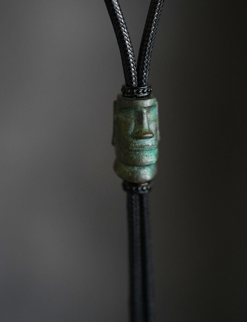 "Moai" Easter Island Monolith Bolo Tie - Antique Verdigris Bronze Artifact Edition