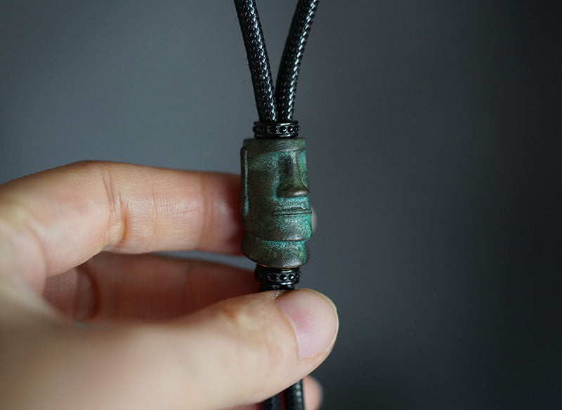 "Moai" Easter Island Monolith Bolo Tie - Antique Verdigris Bronze Artifact Edition