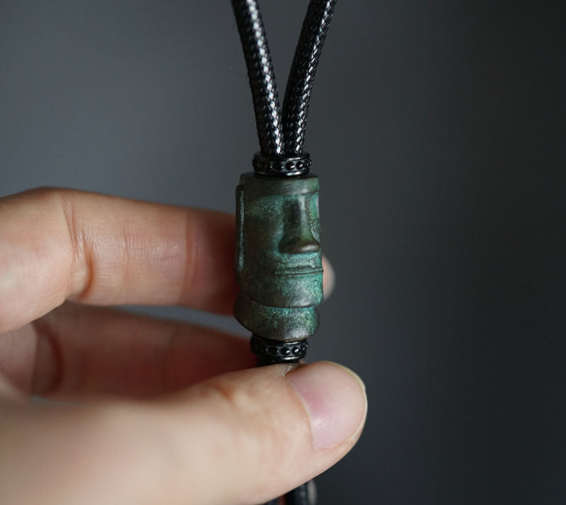 "Moai" Easter Island Monolith Bolo Tie - Antique Verdigris Bronze Artifact Edition