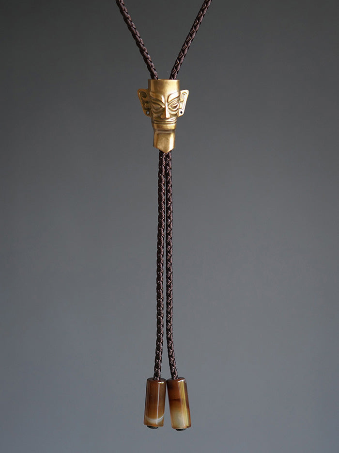 Artical Heart Sanxingdui Bronze Mask Bolo Tie