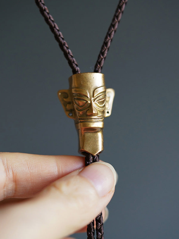 Artical Heart Sanxingdui Bronze Mask Bolo Tie