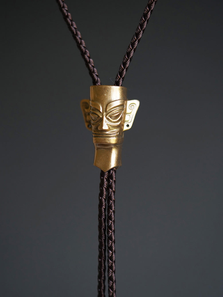 Artical Heart Sanxingdui Bronze Mask Bolo Tie