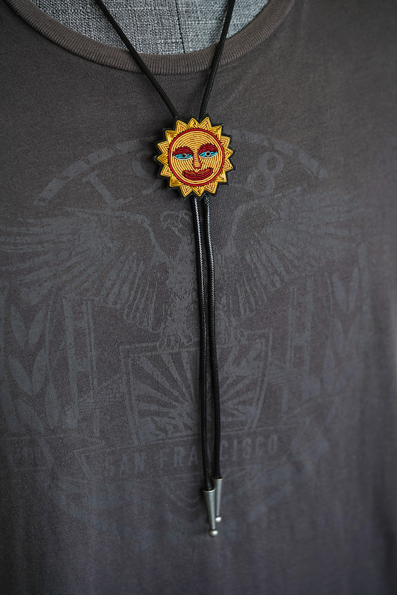Hymn to the Sun：Zardosi Hand-Embroidered Mythological Solar Bolo Tie