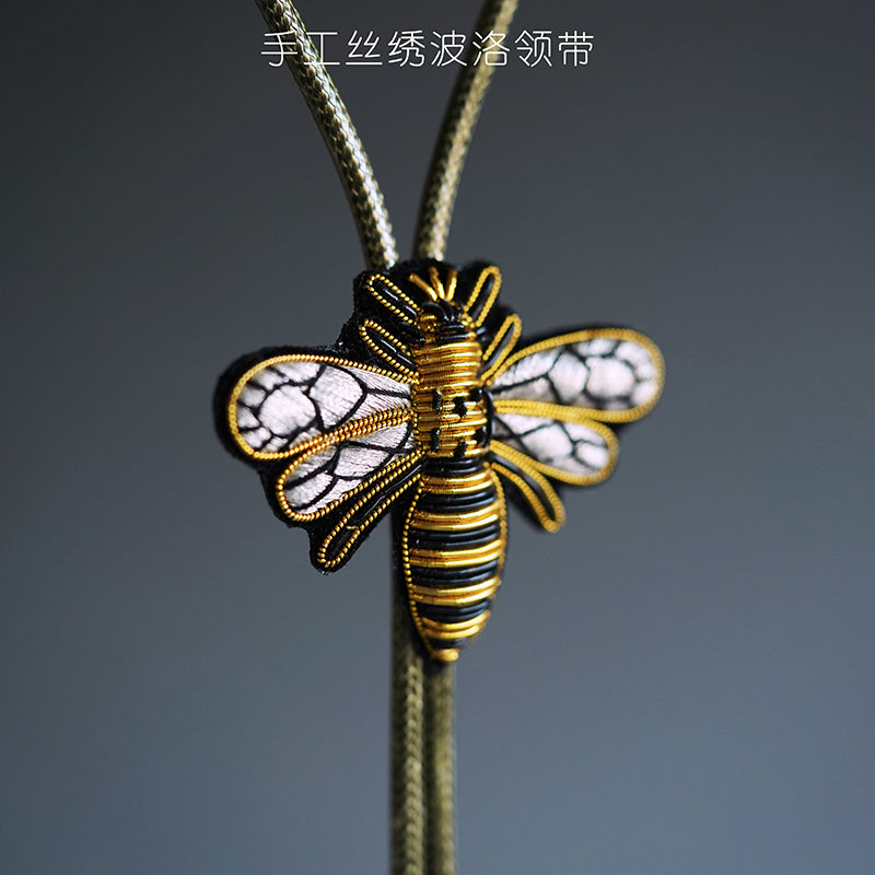 The Imperial Bee: Zardosi Hand-Embroidered Couture Bee Bolo Tie