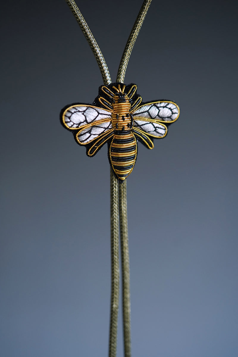 The Imperial Bee: Zardosi Hand-Embroidered Couture Bee Bolo Tie