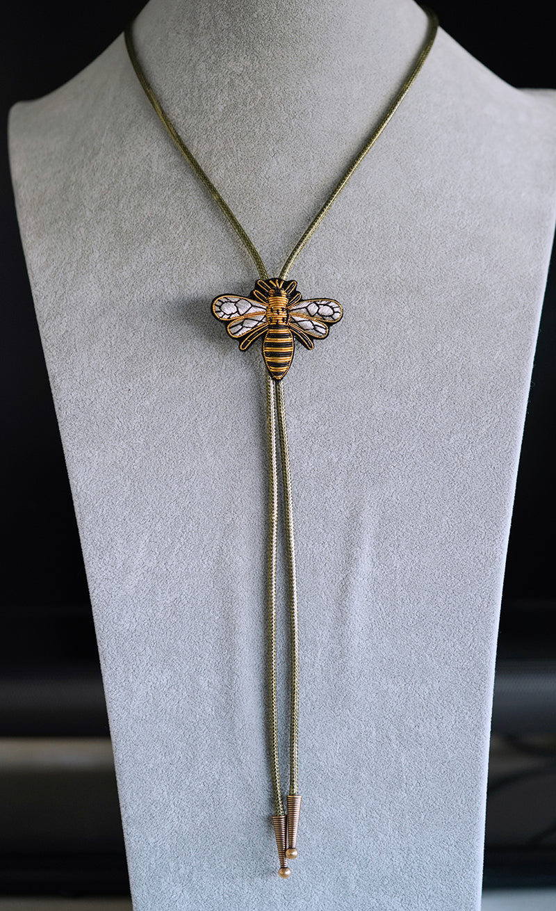 The Imperial Bee: Zardosi Hand-Embroidered Couture Bee Bolo Tie