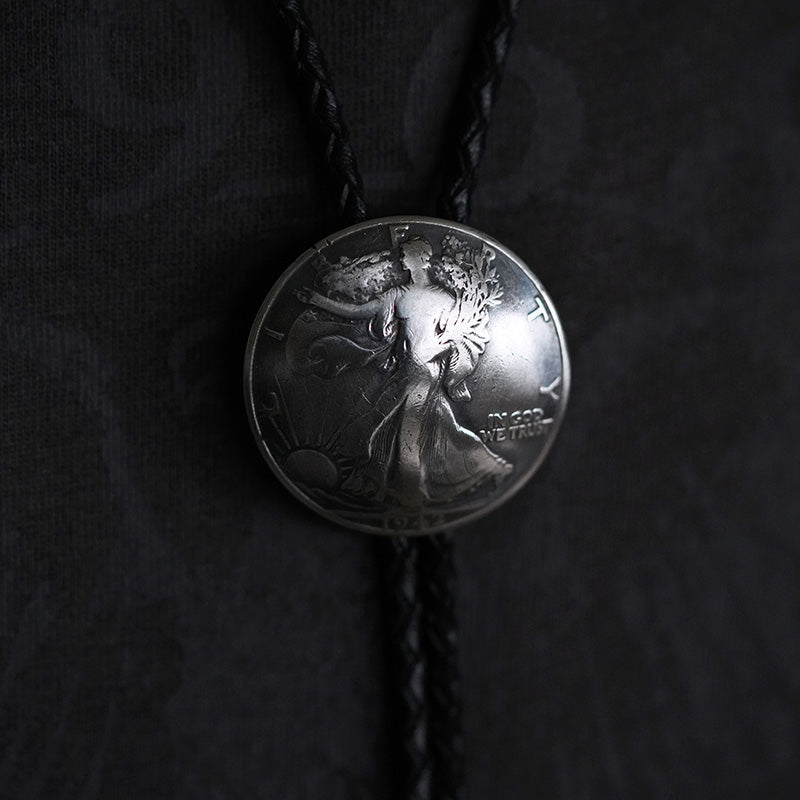 Walking Into the Dawn: 1940's Walking Liberty 90 Silver Coin Bolo Tie