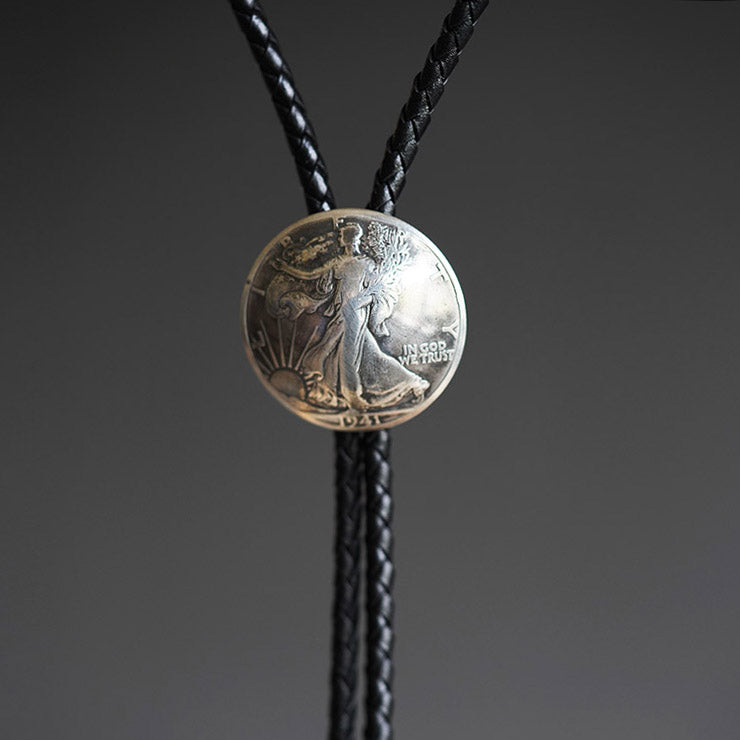 Walking Into the Dawn: 1940's Walking Liberty 90 Silver Coin Bolo Tie