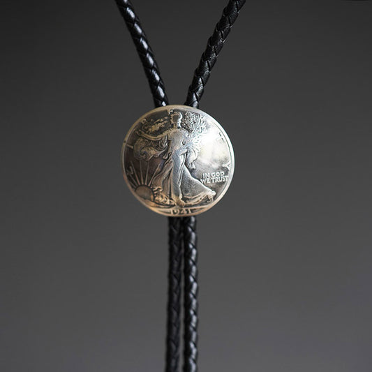 Walking Into the Dawn: 1940's Walking Liberty 90 Silver Coin Bolo Tie