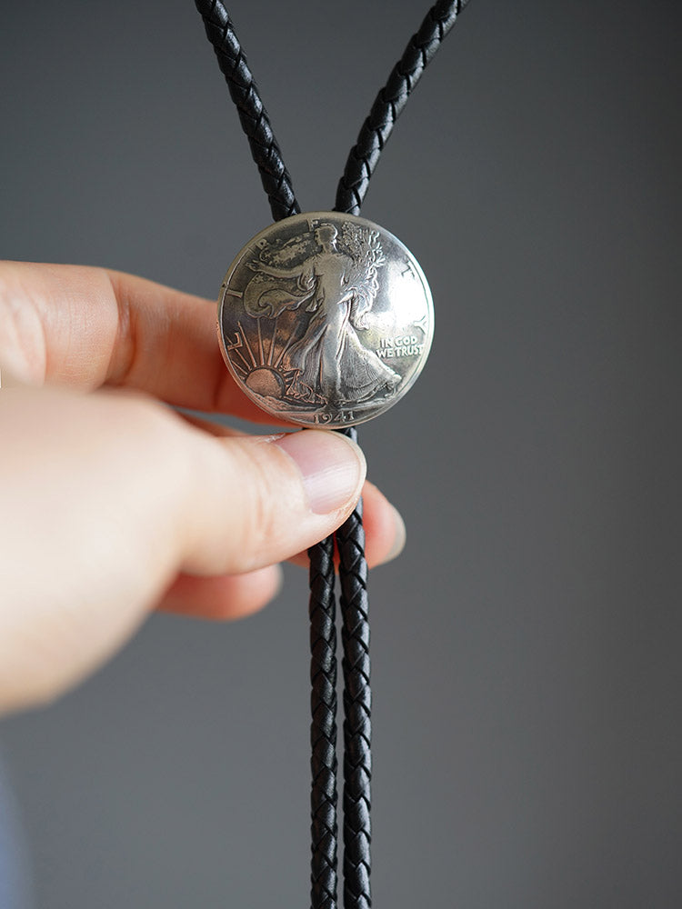 Walking Into the Dawn: 1940's Walking Liberty 90 Silver Coin Bolo Tie