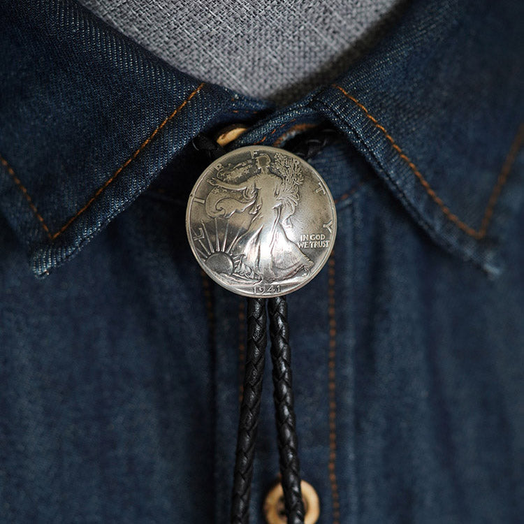 Walking Into the Dawn: 1940's Walking Liberty 90 Silver Coin Bolo Tie
