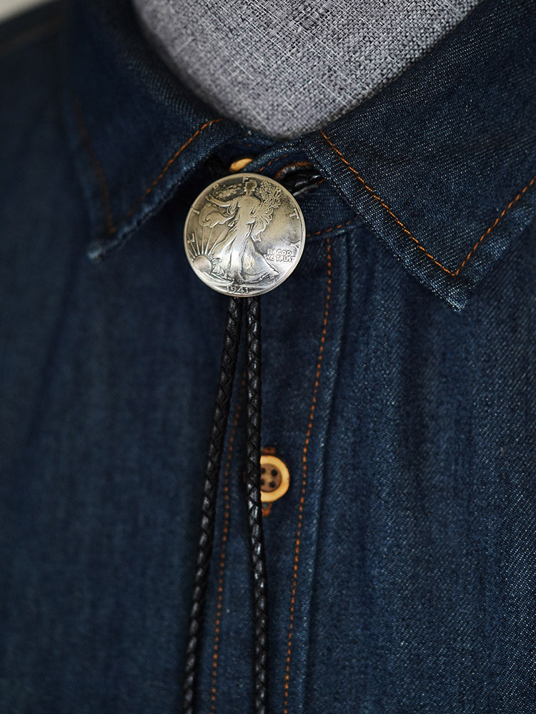 Walking Into the Dawn: 1940's Walking Liberty 90 Silver Coin Bolo Tie