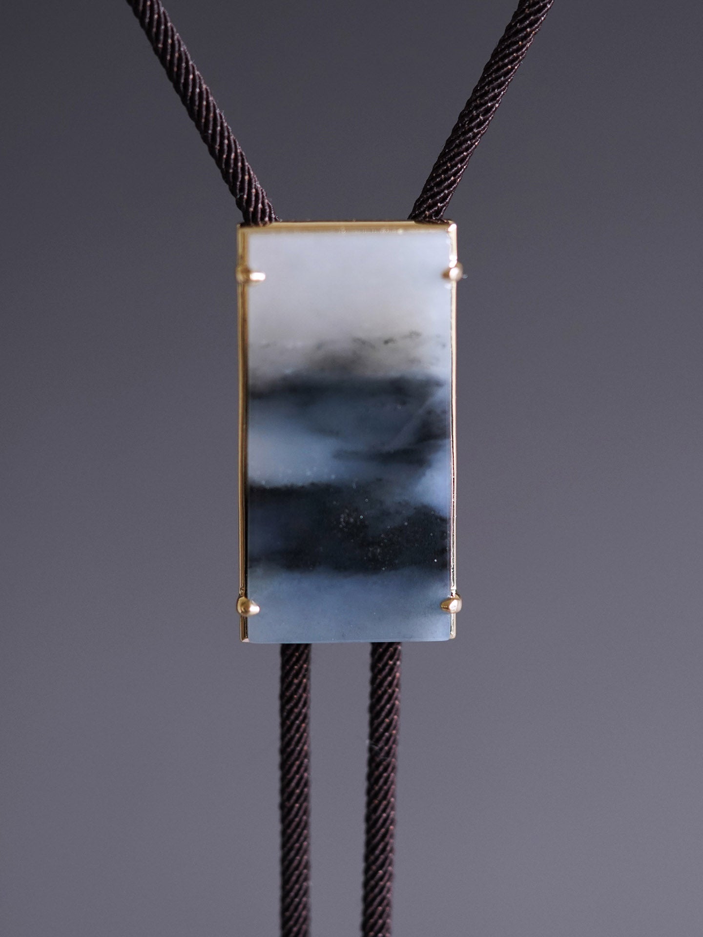 MOUNTAINS 18K Gold with Hetian Blue and White Jade Bolo Tie