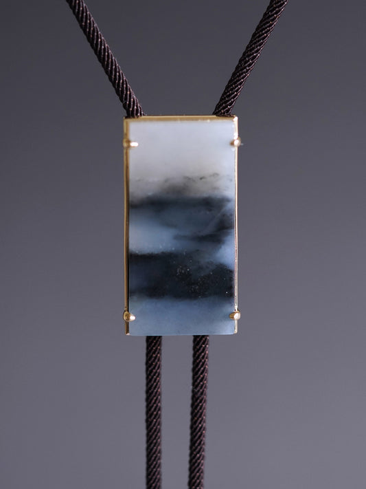 MOUNTAINS 18K Gold with Hetian Blue and White Jade Bolo Tie