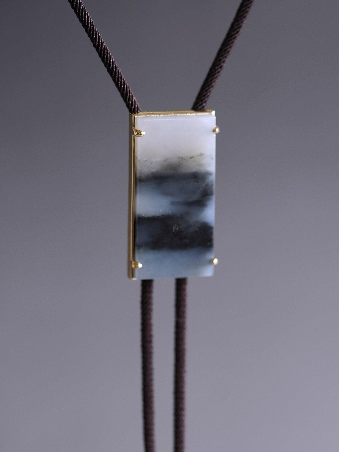 MOUNTAINS 18K Gold with Hetian Blue and White Jade Bolo Tie