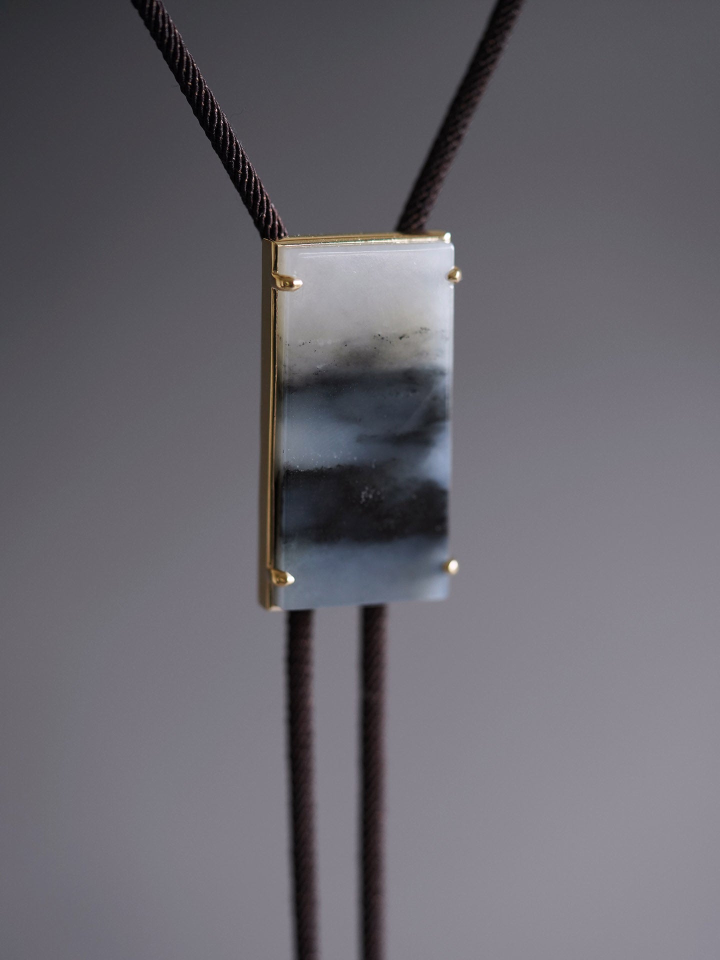 MOUNTAINS 18K Gold with Hetian Blue and White Jade Bolo Tie