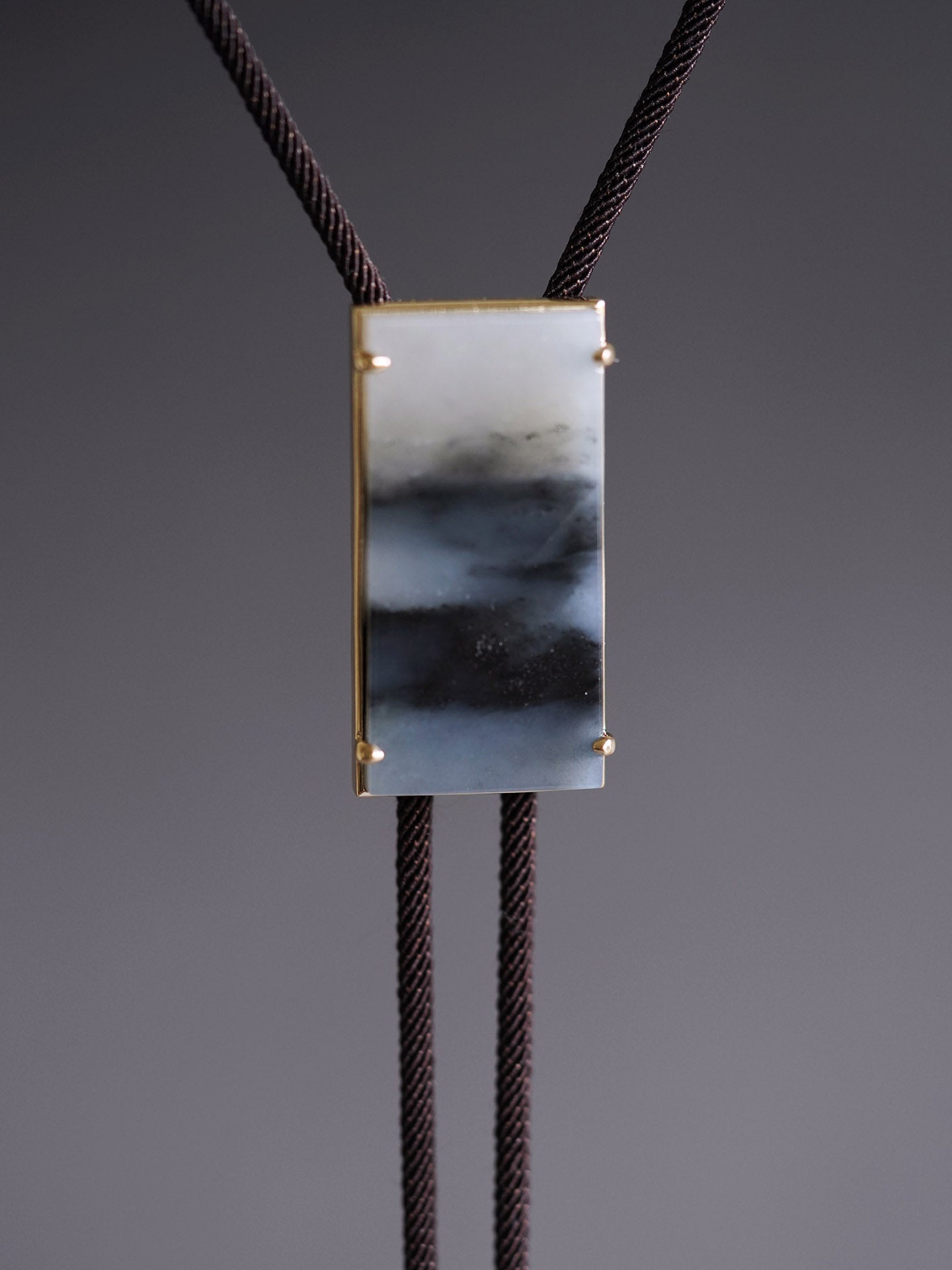 MOUNTAINS 18K Gold with Hetian Blue and White Jade Bolo Tie