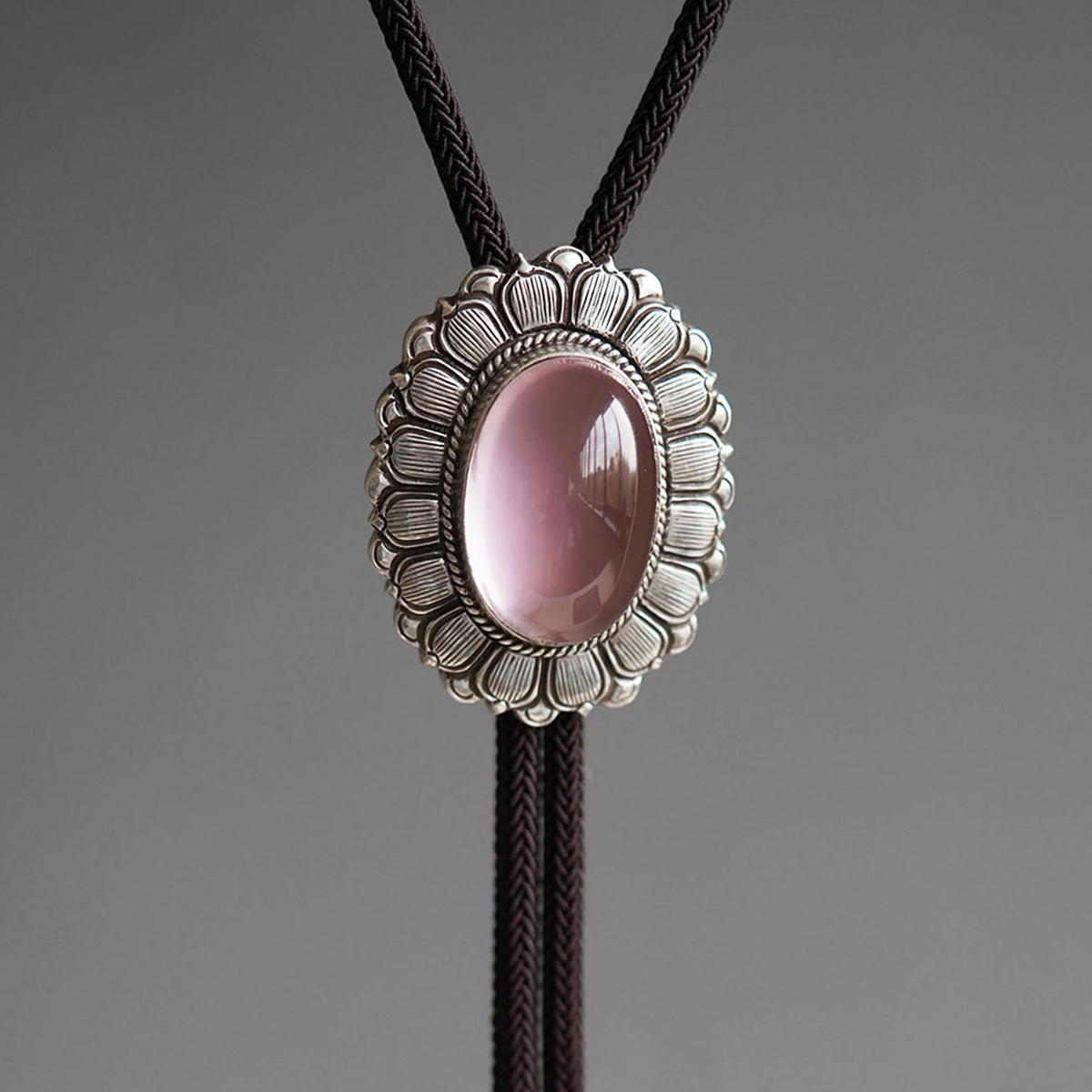 Artical Heart The Heart’s Awakening Lotus：S999 Silver with Natural Rose Quartz Bolo Tie