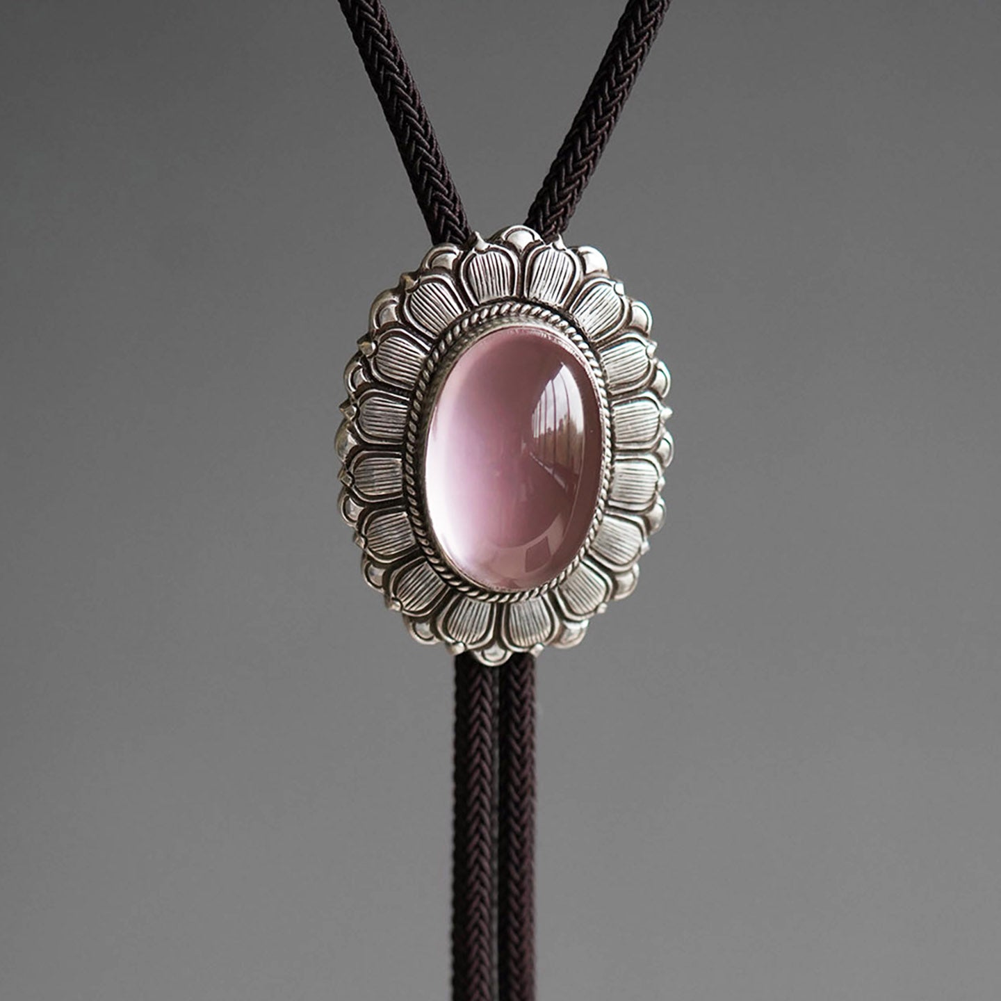 Artical Heart The Heart’s Awakening Lotus：S999 Silver with Natural Rose Quartz Bolo Tie