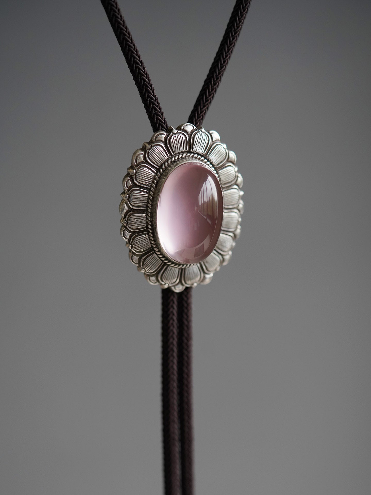 Artical Heart The Heart’s Awakening Lotus：S999 Silver with Natural Rose Quartz Bolo Tie