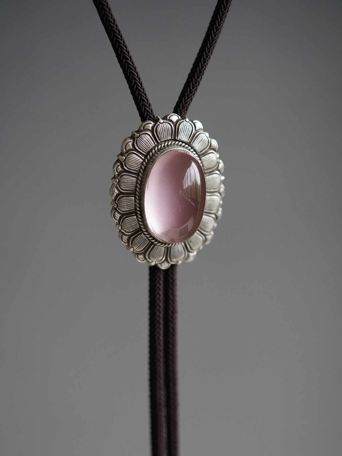 Artical Heart The Heart’s Awakening Lotus：S999 Silver with Natural Rose Quartz Bolo Tie