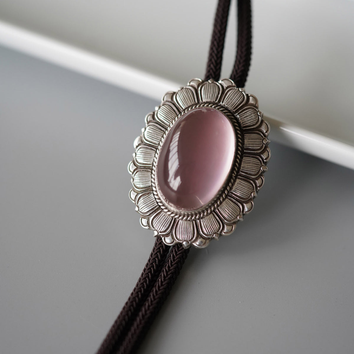 Artical Heart The Heart’s Awakening Lotus：S999 Silver with Natural Rose Quartz Bolo Tie