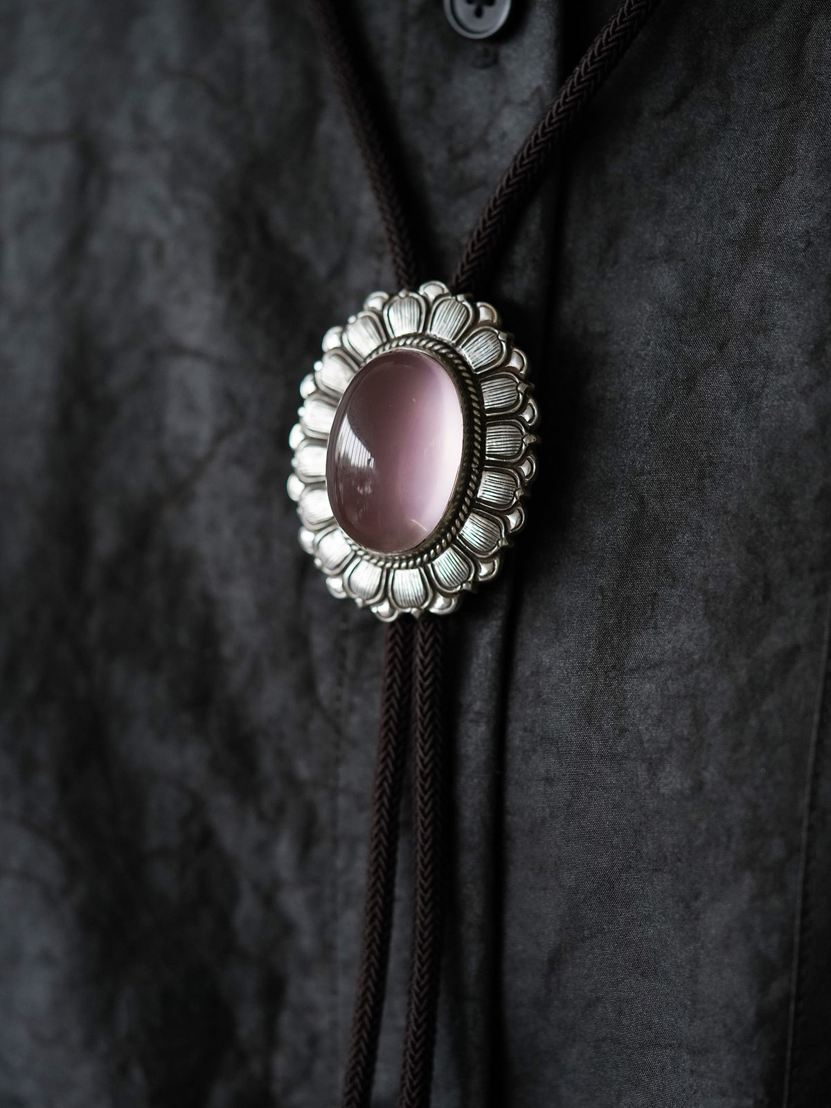 Artical Heart The Heart’s Awakening Lotus：S999 Silver with Natural Rose Quartz Bolo Tie