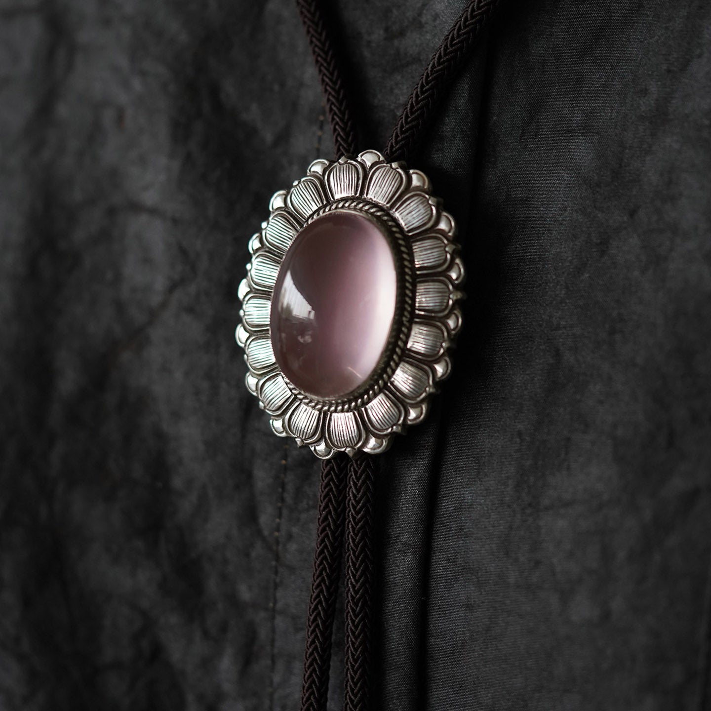 Artical Heart The Heart’s Awakening Lotus：S999 Silver with Natural Rose Quartz Bolo Tie