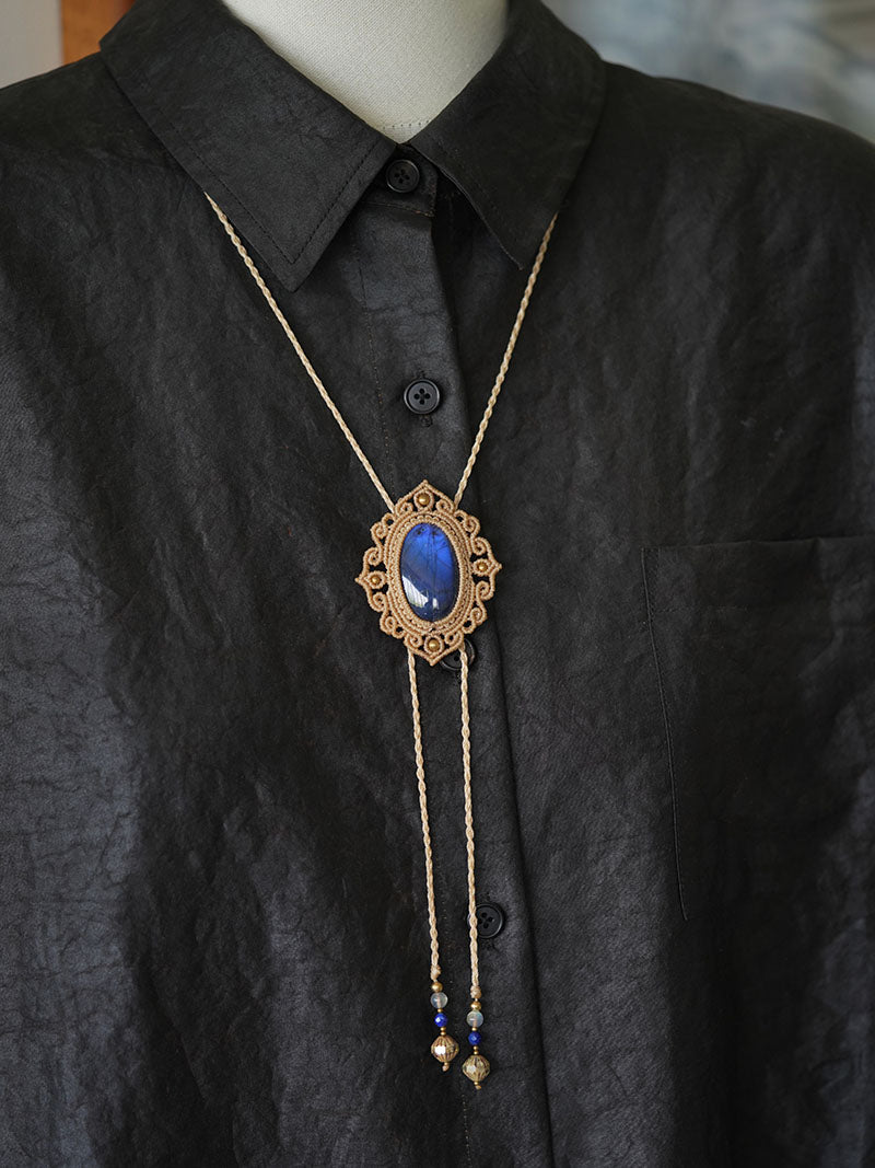 Artical Heart Labradorite Macrame Bolo Tie