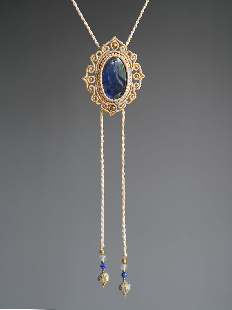 Artical Heart Labradorite Macrame Bolo Tie