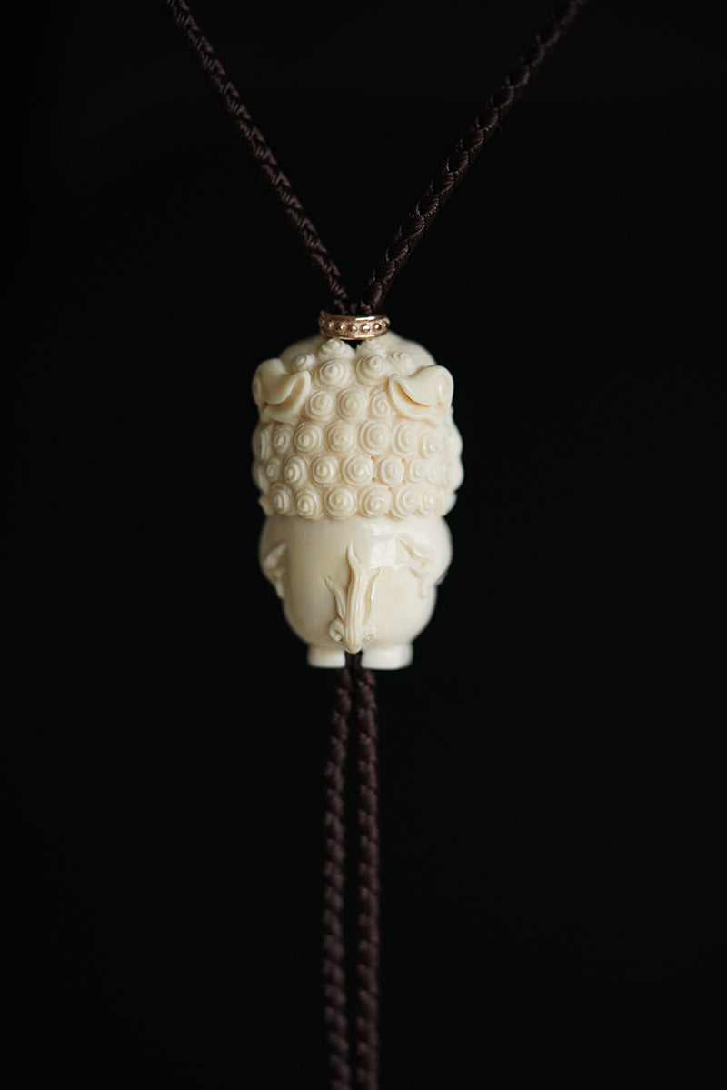 Hand-Carved Mammoth Ivory Bolo Tie - The Guardian Lion & Heritage