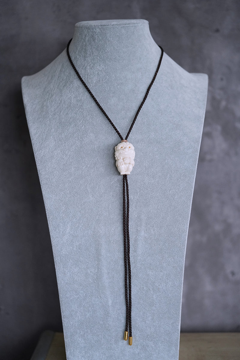 Hand-Carved Mammoth Ivory Bolo Tie - The Guardian Lion & Heritage