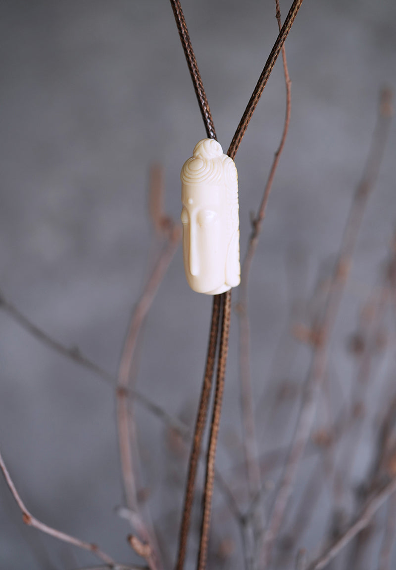 Hand-Carved Mammoth Ivory Bolo Tie - The Zen Awakening: Minimalist Buddha