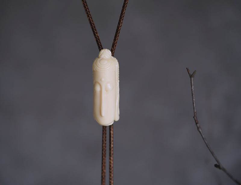 Hand-Carved Mammoth Ivory Bolo Tie - The Zen Awakening: Minimalist Buddha