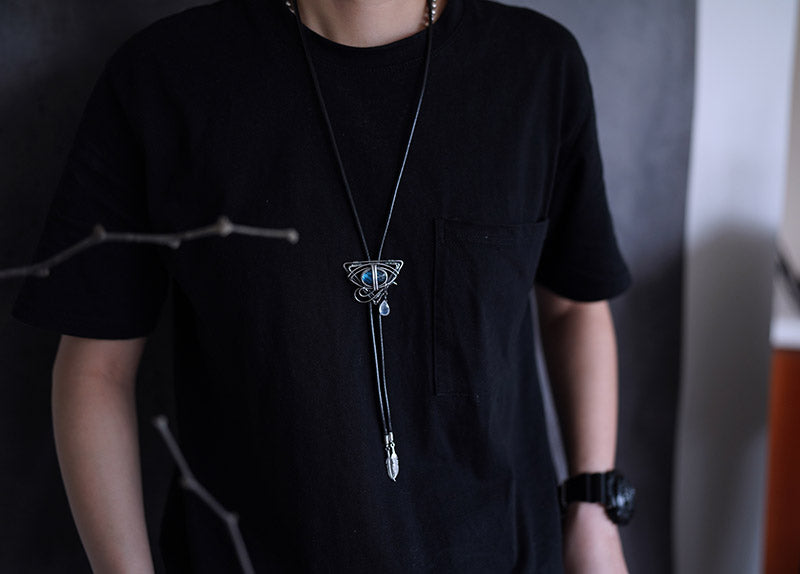 The Eye of Horus: Hand-Woven Sterling Silver Labradorite Bolo Tie