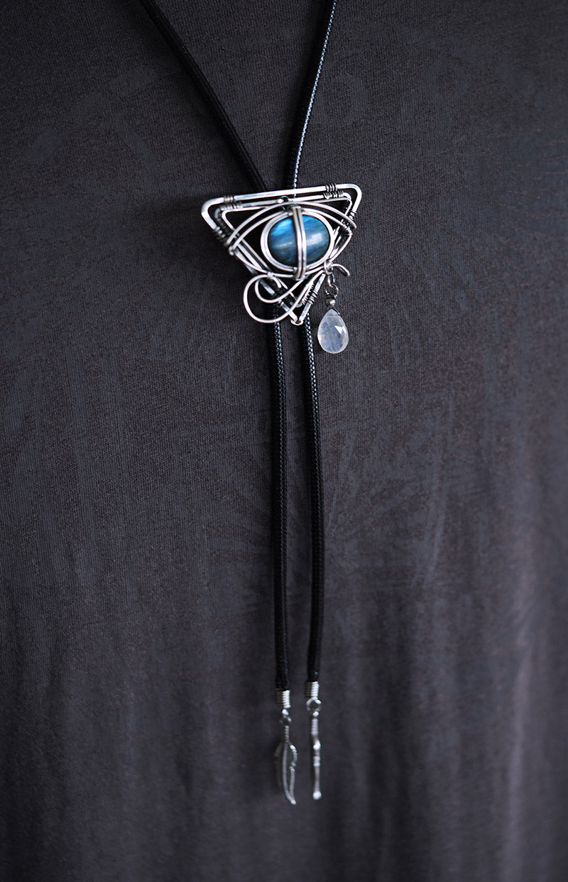 The Eye of Horus: Hand-Woven Sterling Silver Labradorite Bolo Tie