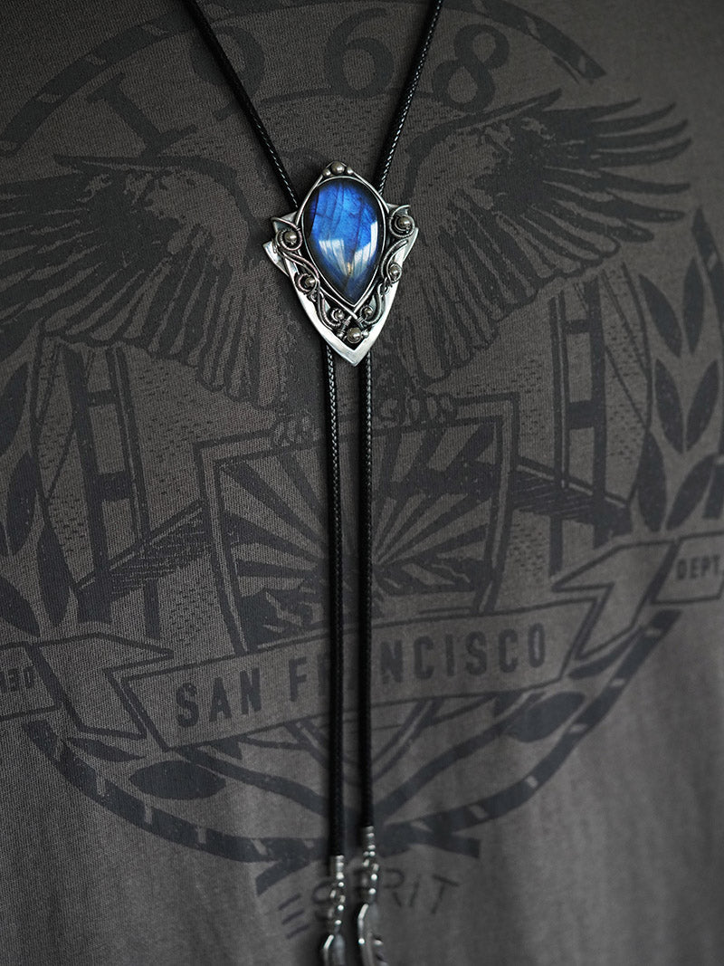 Artical Heart The Nebula Shield: S999 Silver Wire Wrapping with nature Labradorite bolo tie