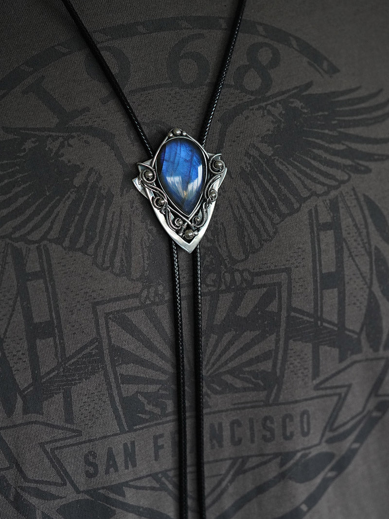 Artical Heart The Nebula Shield: S999 Silver Wire Wrapping with nature Labradorite bolo tie