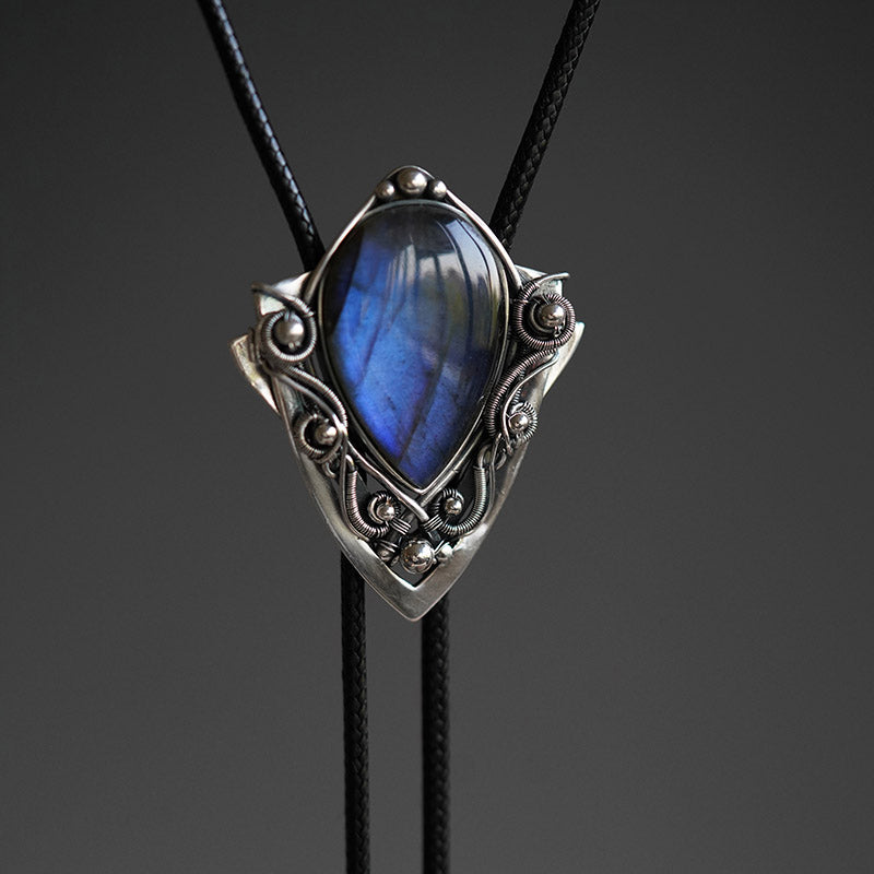 Artical Heart The Nebula Shield: S999 Silver Wire Wrapping with nature Labradorite bolo tie
