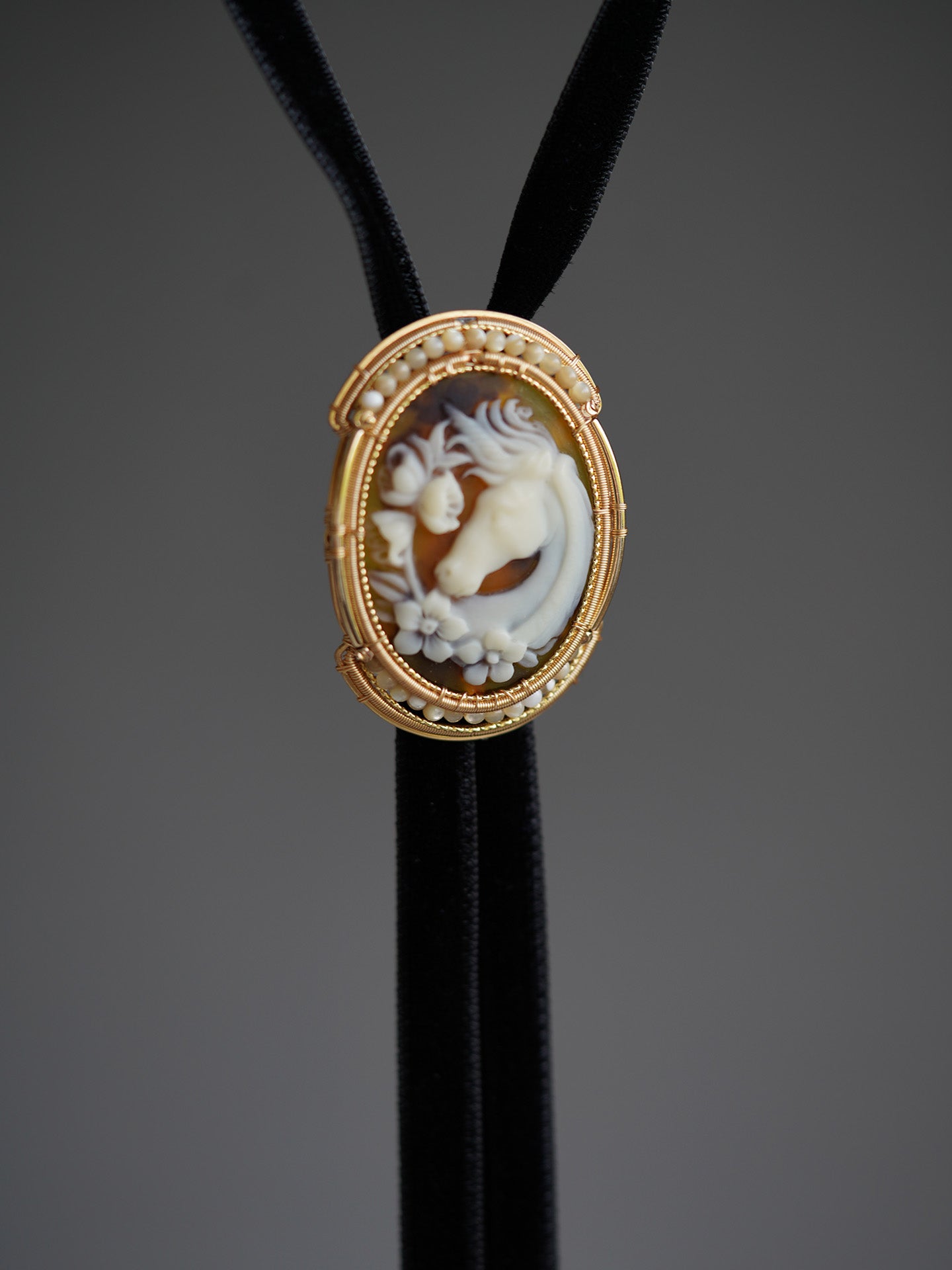 Ode to the Wilds：Handwired Antique Resin & Pearl Bolo Tie