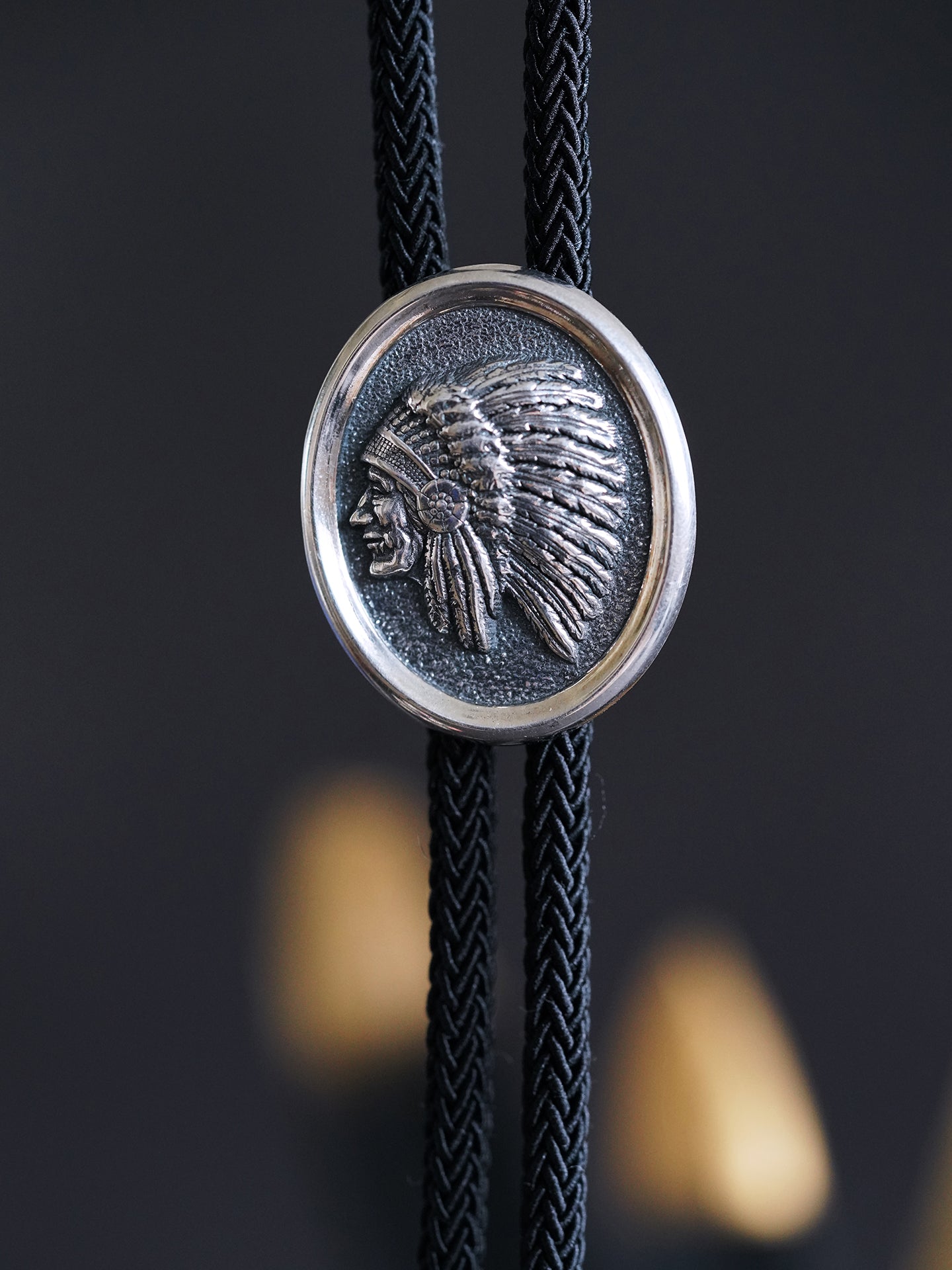 Chief of the Plains: S999 Fine Silver Native American Leader Bolo Tie