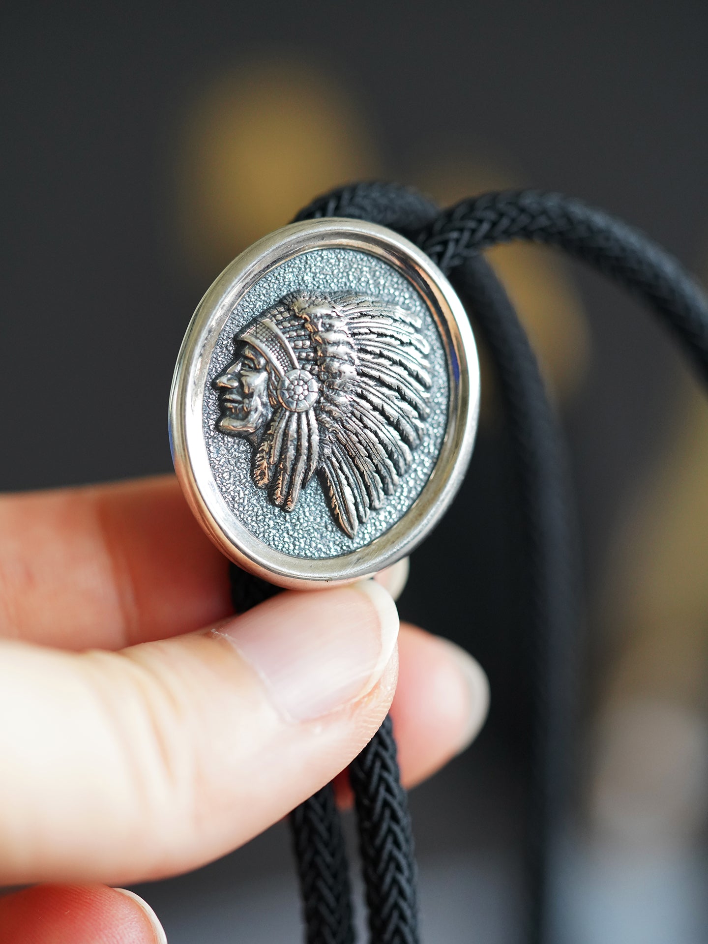 Chief of the Plains: S999 Fine Silver Native American Leader Bolo Tie