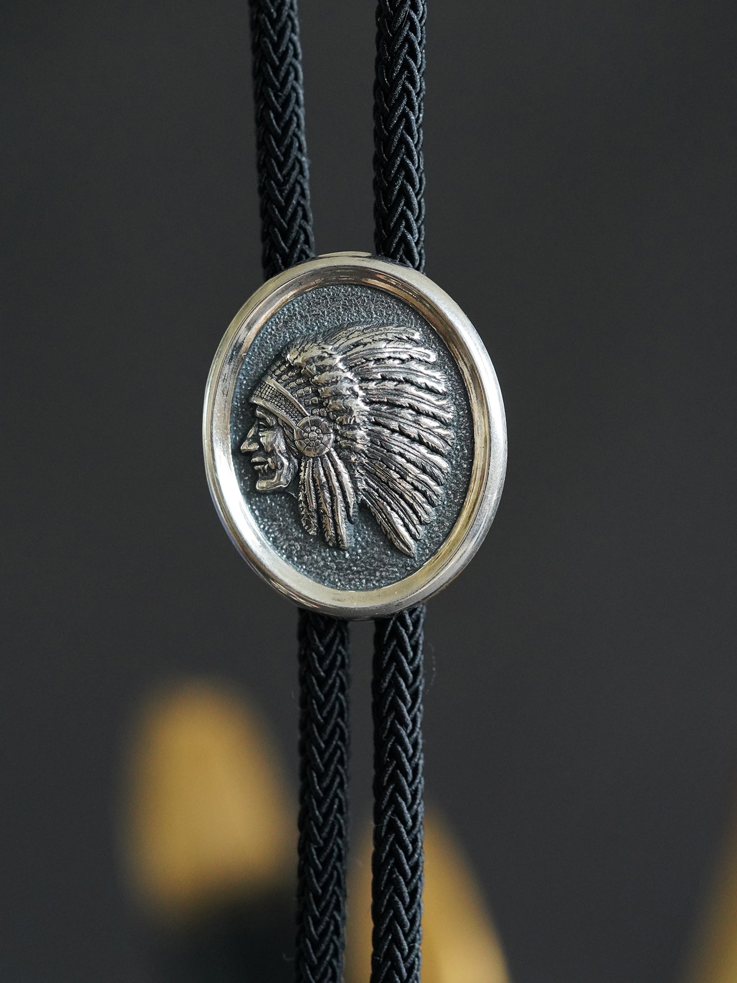 Chief of the Plains: S999 Fine Silver Native American Leader Bolo Tie