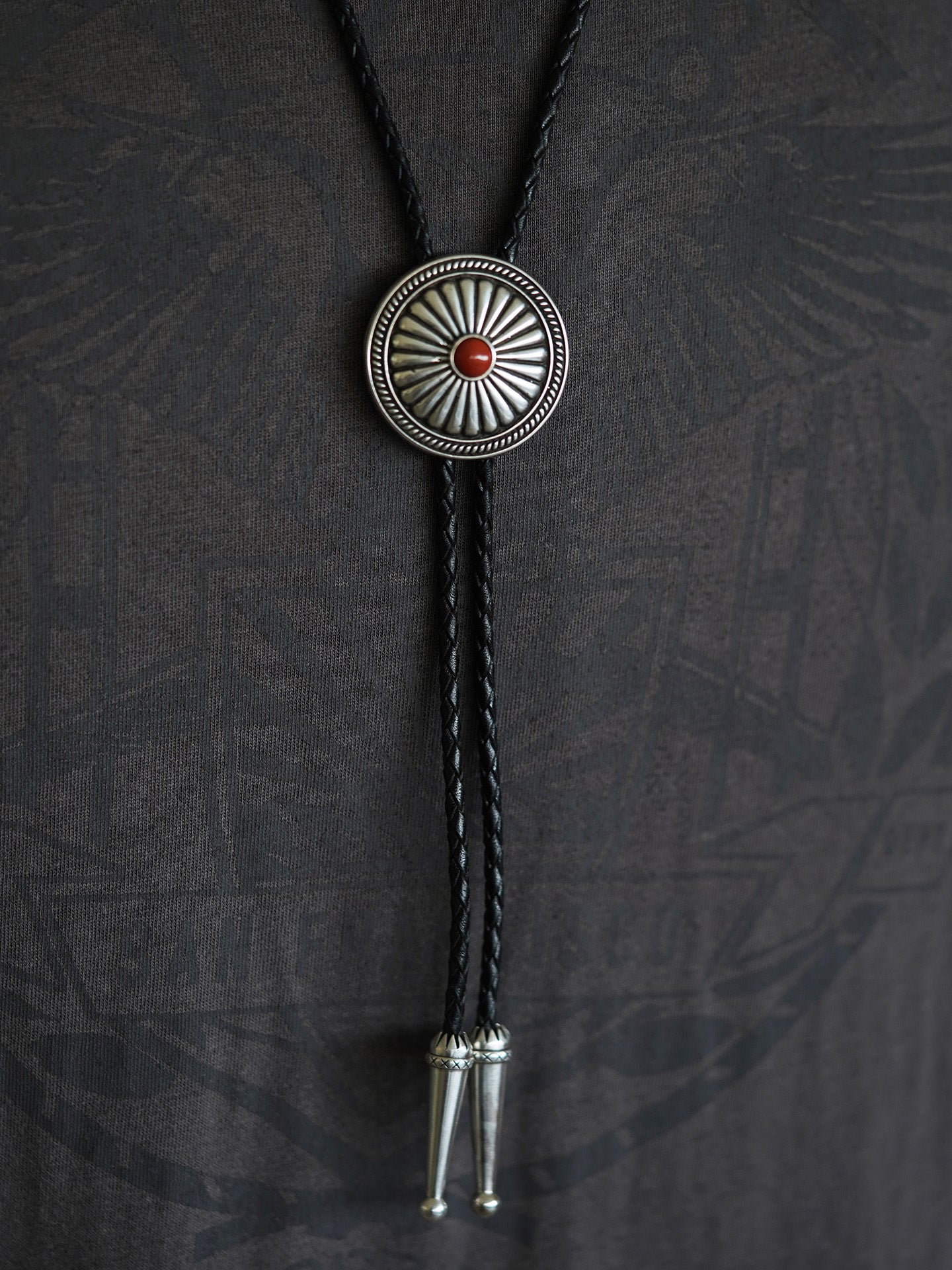 The Solar Medallion · S999 Fine Silver South Red Agate Bolo Tie