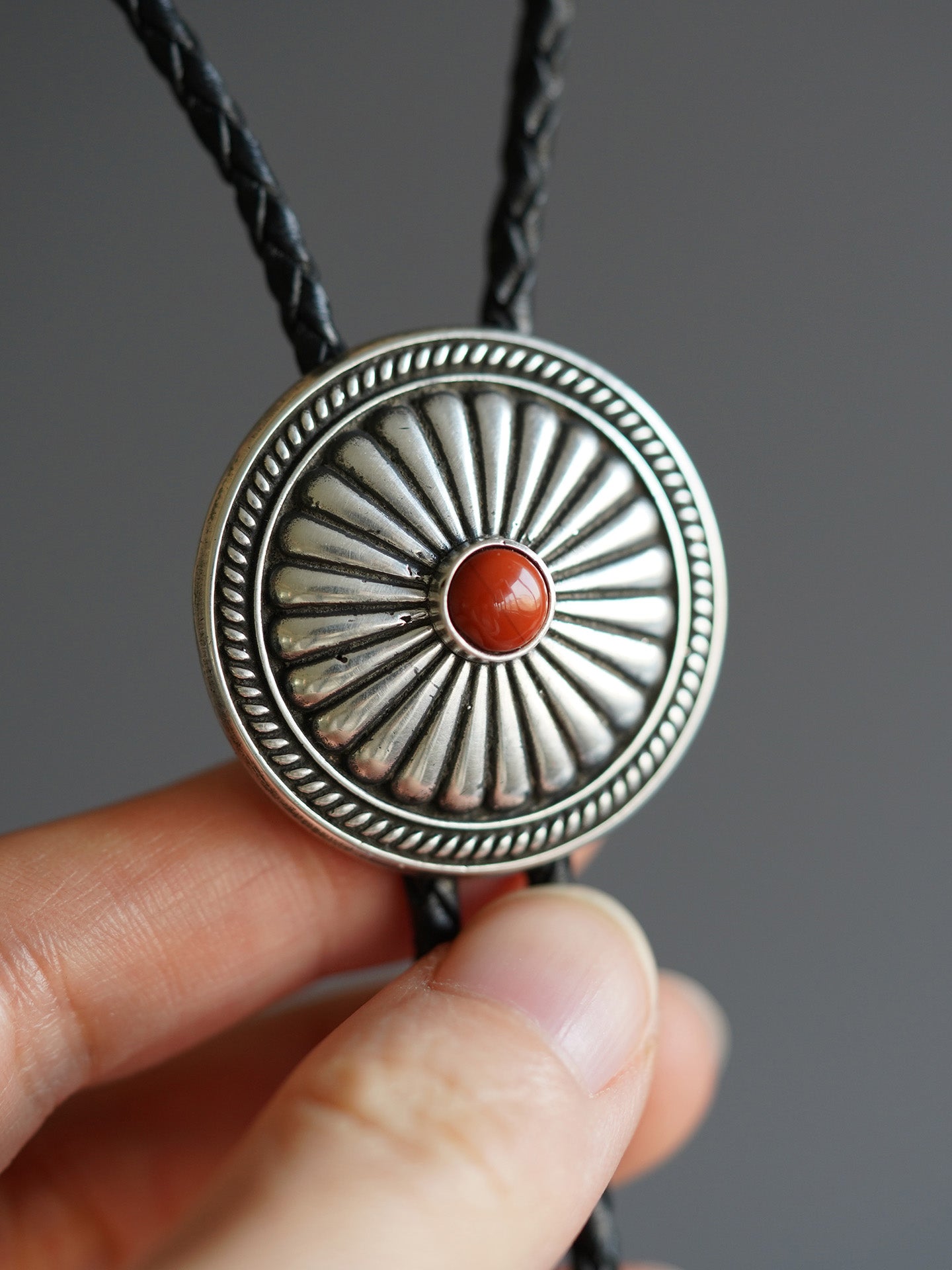 The Solar Medallion · S999 Fine Silver South Red Agate Bolo Tie